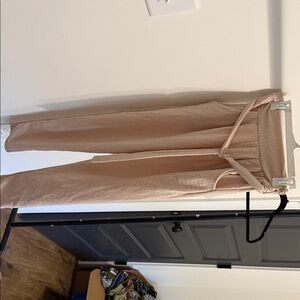 SHEIN Taupe Wide Leg Track Pants with Tie Waist